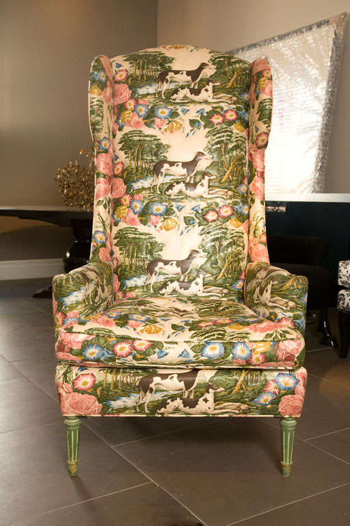 Unusual High-Back Wingback Chair in Original Upholstery For Sale 6